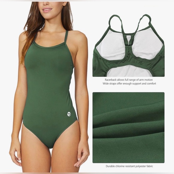 Baleaf Athletic Training Adj Strap One Piece Swimsuit Army Green 36/Medium M NWT - Picture 4 of 9